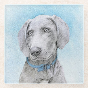 Weimaraner Painting - Cute Original Dog Art Glass Coaster