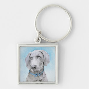 Weimaraner Painting - Cute Original Dog Art Key Ring