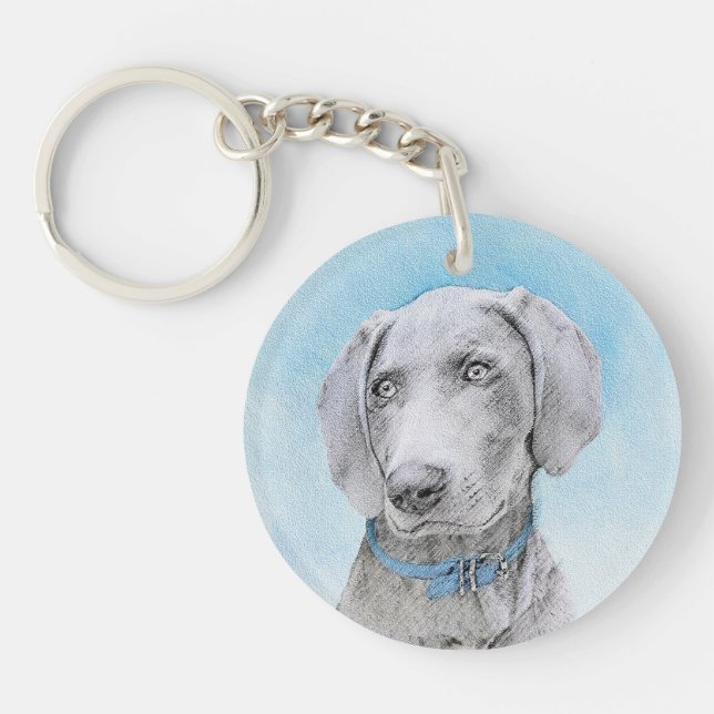 Weimaraner Painting - Cute Original Dog Art Key Ring (Front)