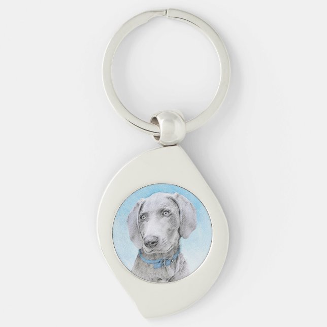 Weimaraner Painting - Cute Original Dog Art Key Ring (Front)