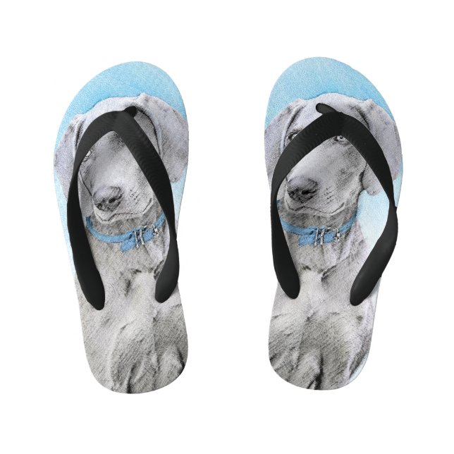 Weimaraner Painting - Cute Original Dog Art Kid's Thongs (Footbed)