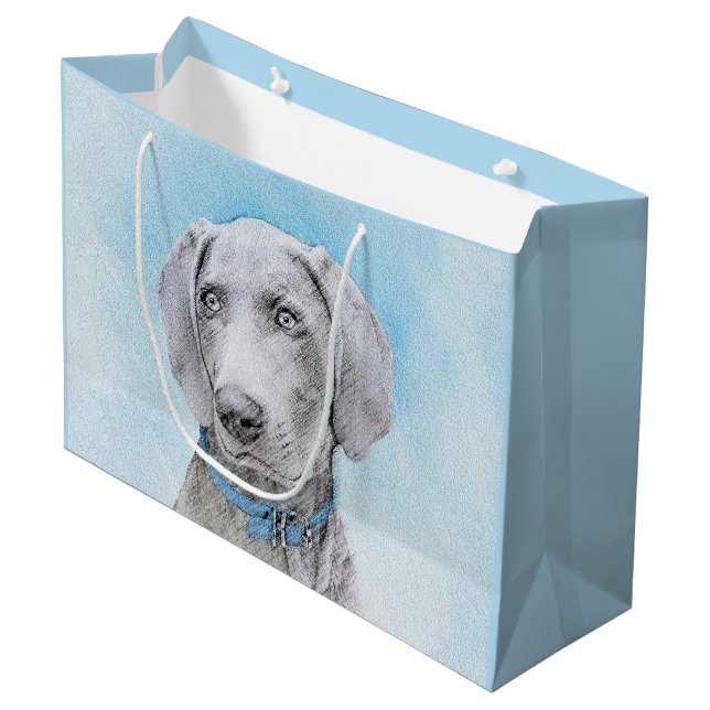 Weimaraner Painting - Cute Original Dog Art Large Gift Bag (Front Angled)