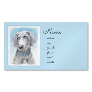 Weimaraner Painting - Cute Original Dog Art Magnetic Business Card