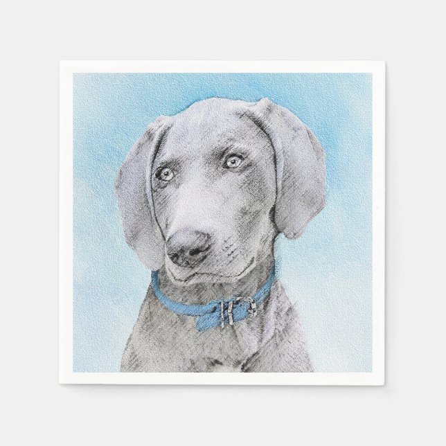 Weimaraner Painting - Cute Original Dog Art Napkin (Front)