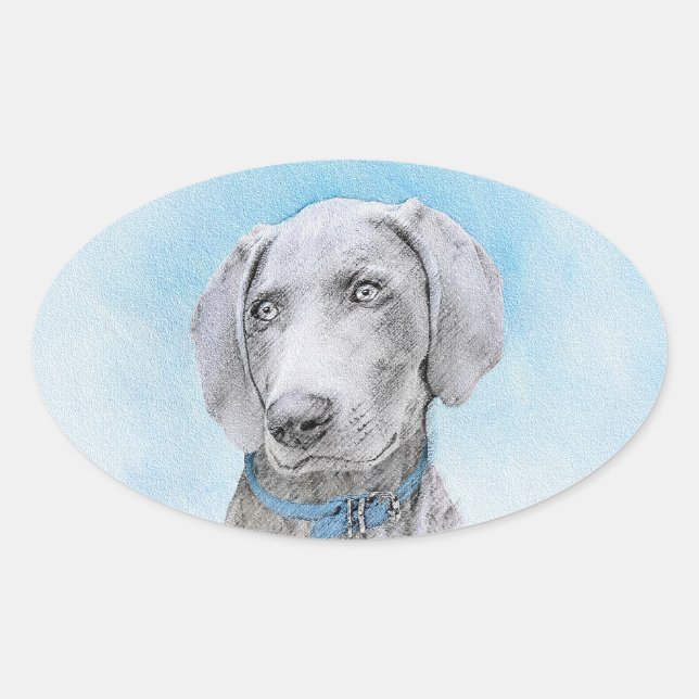 Weimaraner Painting - Cute Original Dog Art Oval Sticker (Front)