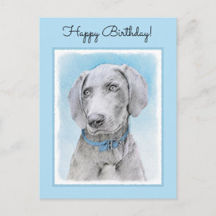 Weimaraner Painting - Cute Original Dog Art Postcard