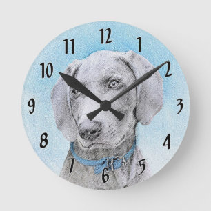 Weimaraner Painting - Cute Original Dog Art Round Clock