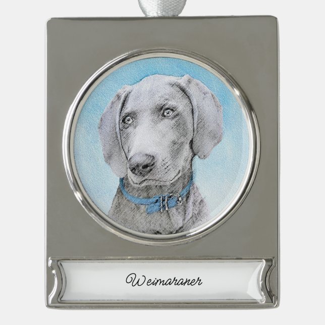 Weimaraner Painting - Cute Original Dog Art Silver Plated Banner Ornament (Front)