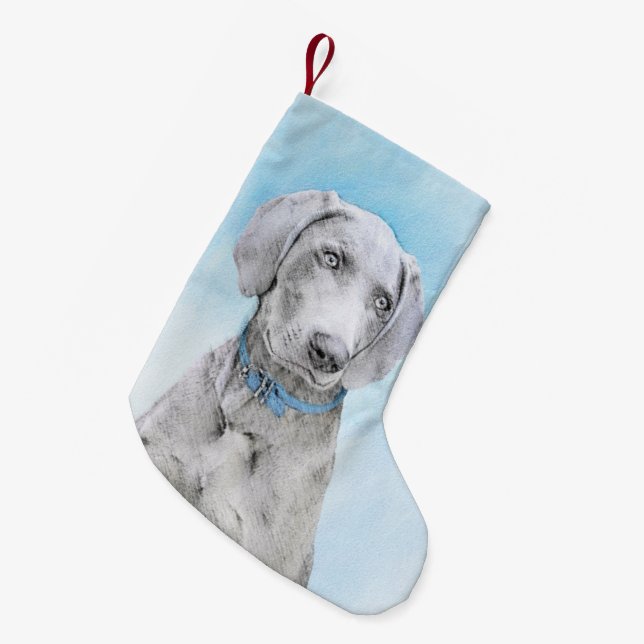 Weimaraner Painting - Cute Original Dog Art Small Christmas Stocking (Front (Hanging))