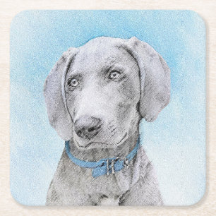 Weimaraner Painting - Cute Original Dog Art Square Paper Coaster