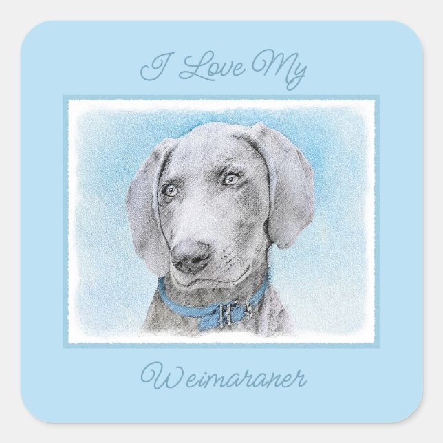 Weimaraner Painting - Cute Original Dog Art Square Sticker (Front)