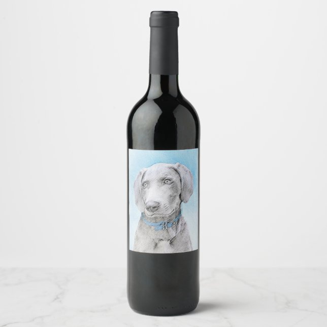 Weimaraner Painting - Cute Original Dog Art Wine Label (Front)