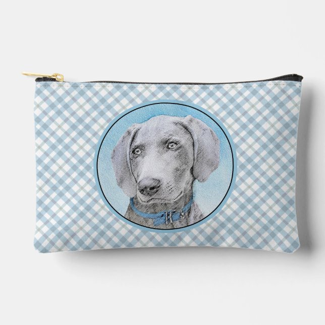 Weimaraner Painting Grey Silver Original Dog Art Accessory Pouch (Front)