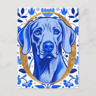 Weimaraner peering thru the letter "O" in Gold Postcard