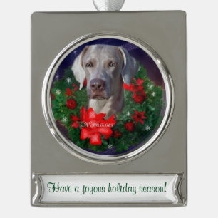 Weimaraner Personalised Christmas Silver Plated Banner Ornament