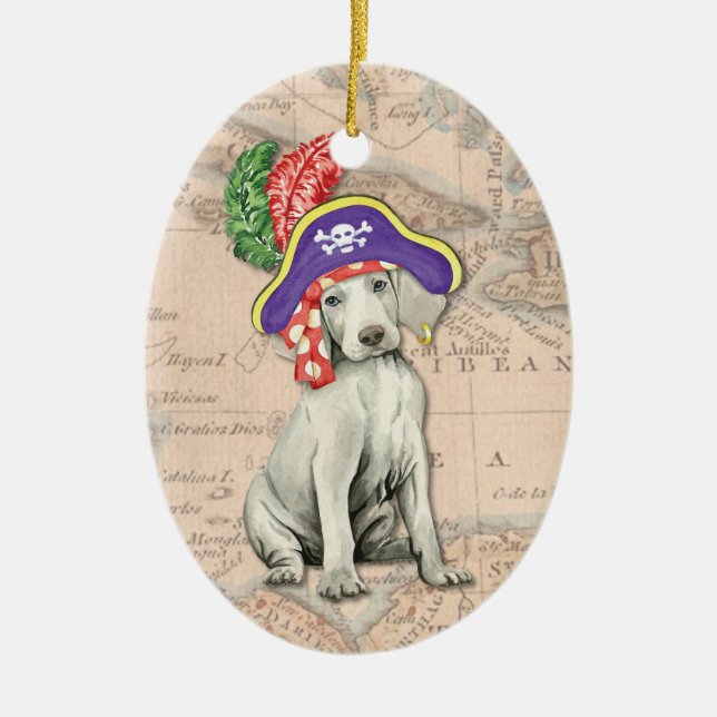 Weimaraner Pirate Ceramic Ornament (Front)