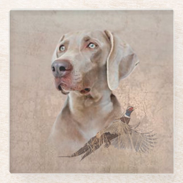 Weimaraner Poster Canvas Print Tapestry Acrylic Pr Glass Coaster (Front)