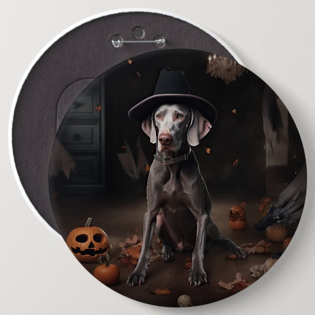 Weimaraner Pumpkins Halloween Scary 6 Cm Round Badge (Front & Back)