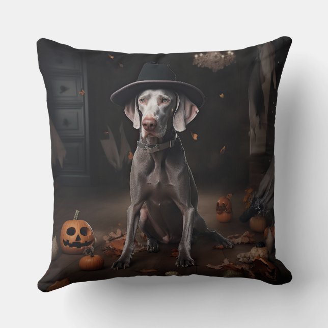 Weimaraner Pumpkins Halloween Scary Cushion (Back)