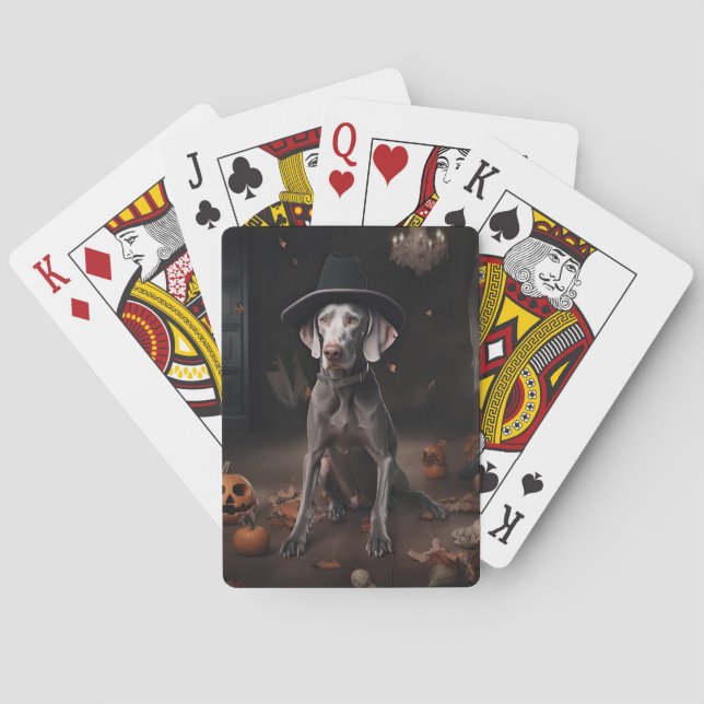 Weimaraner Pumpkins Halloween Scary Playing Cards (Back)
