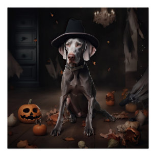 Weimaraner Pumpkins Halloween Scary Poster