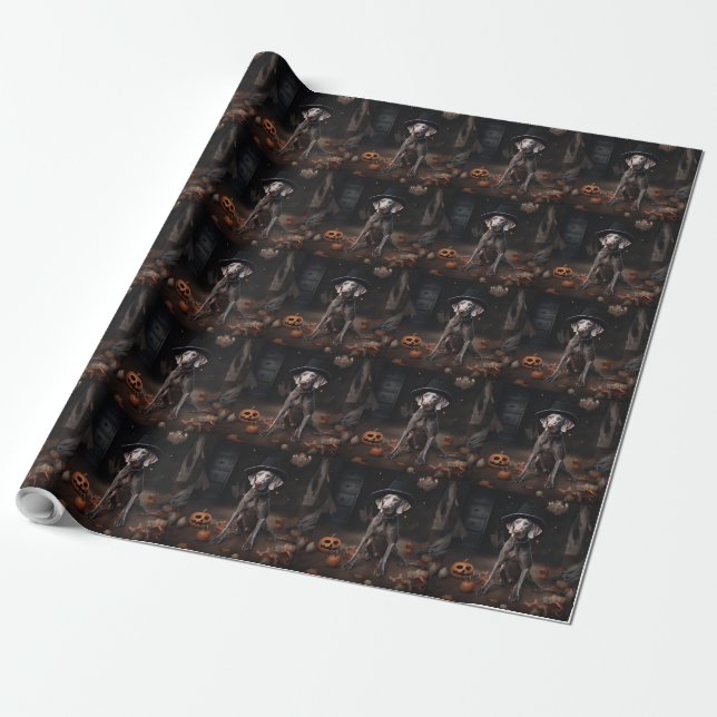 Weimaraner Pumpkins Halloween Scary Wrapping Paper (Unrolled)