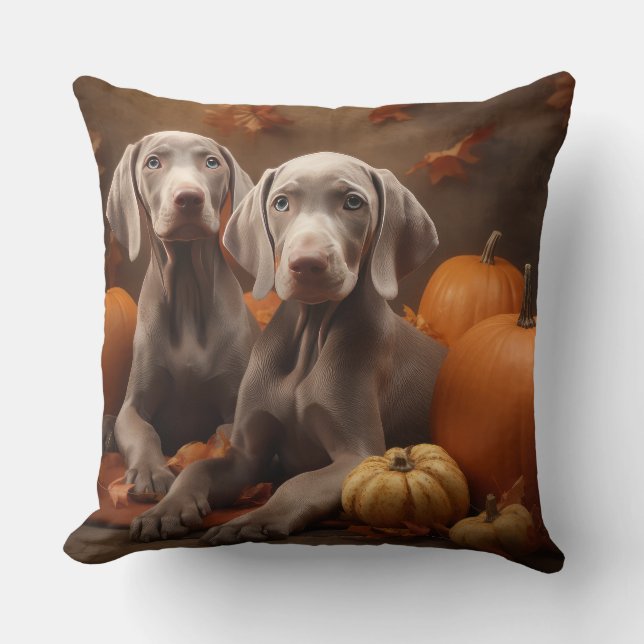 Weimaraner Puppy Autumn Delight Pumpkin Cushion (Front)