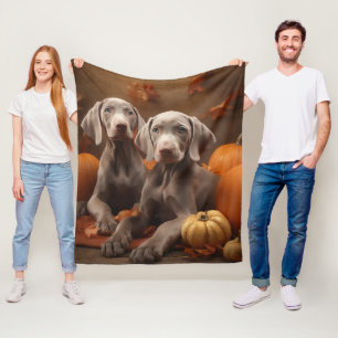 Weimaraner Puppy Autumn Delight Pumpkin Fleece Blanket