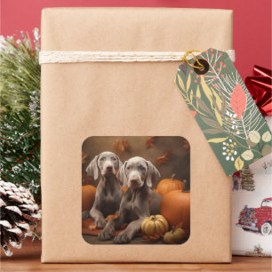 Weimaraner Puppy Autumn Delight Pumpkin Square Sticker