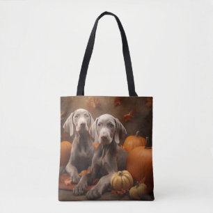 Weimaraner Puppy Autumn Delight Pumpkin Tote Bag