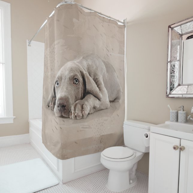 Weimaraner puppy shower curtain (In Situ)
