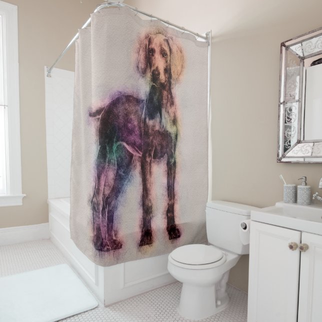 Weimaraner puppy sketch shower curtain (In Situ)