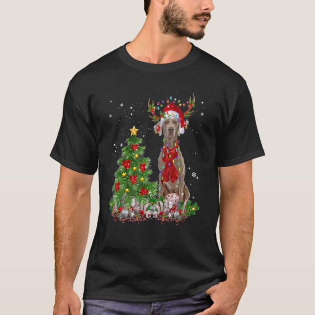 Weimaraner Reindeer Christmas Tree Light Decoratio T-Shirt (Front)