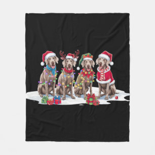 Weimaraner Santa hat antlers elf Christmas lights  Fleece Blanket