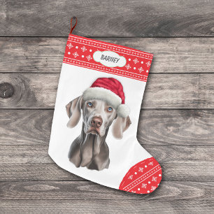 Weimaraner Santa Hat Snowflake Border Large Christmas Stocking