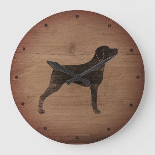 Weimaraner Silhouette Rustic Large Clock