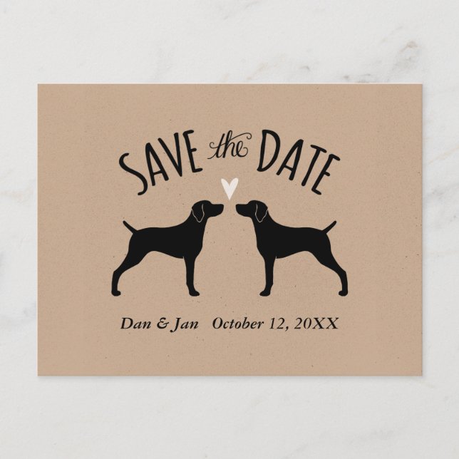 Weimaraner Silhouettes Wedding Save the Date Announcement Postcard (Front)