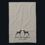 Weimaraner Silhouettes with Heart and Text Tea Towel<br><div class="desc">Weimaraner Silhouettes with Heart and Customisable Text. Great for a thoughtful wedding shower gift.</div>