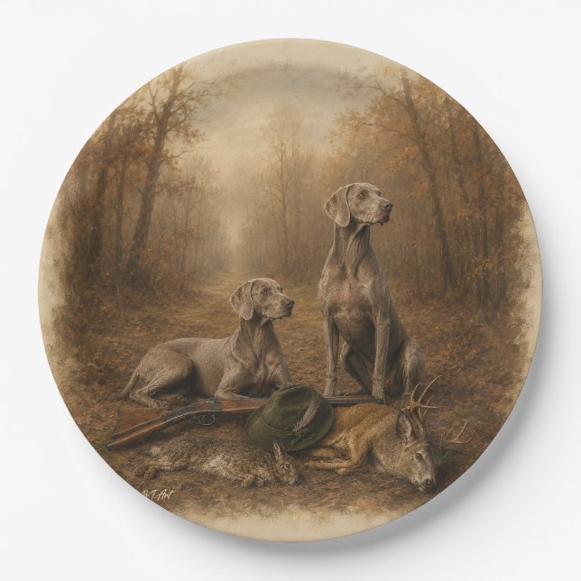 Weimaraner – Silver Ghost Hunter  Paper Plate (Front)