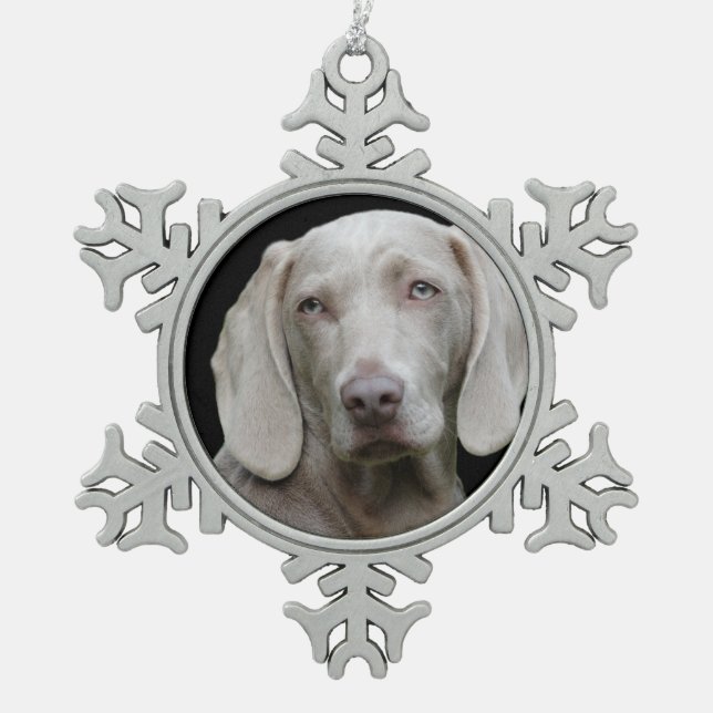 Weimaraner Silver Grey Snowflake Pewter Christmas Ornament (Front)