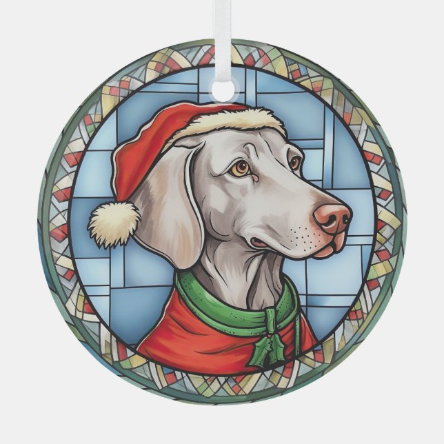 Weimaraner Stained Glass Christmas Glass Tree Decoration (Front)