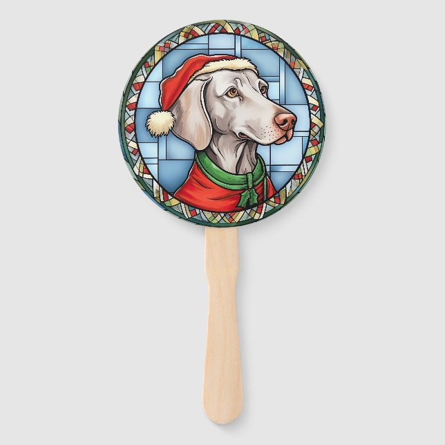 Weimaraner Stained Glass Christmas Hand Fan (Front)