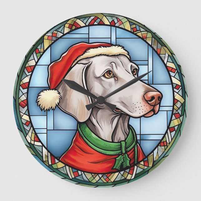 Weimaraner Stained Glass Christmas Large Clock (Front)