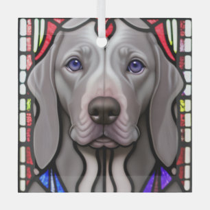 Weimaraner "Stained Glass"  Glass Tree Decoration