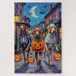 Weimaraner Trick-or-Treating in Halloween Costumes Jigsaw Puzzle