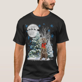 Weimaraner Under Moonlight Snow Christmas Pajama T-Shirt