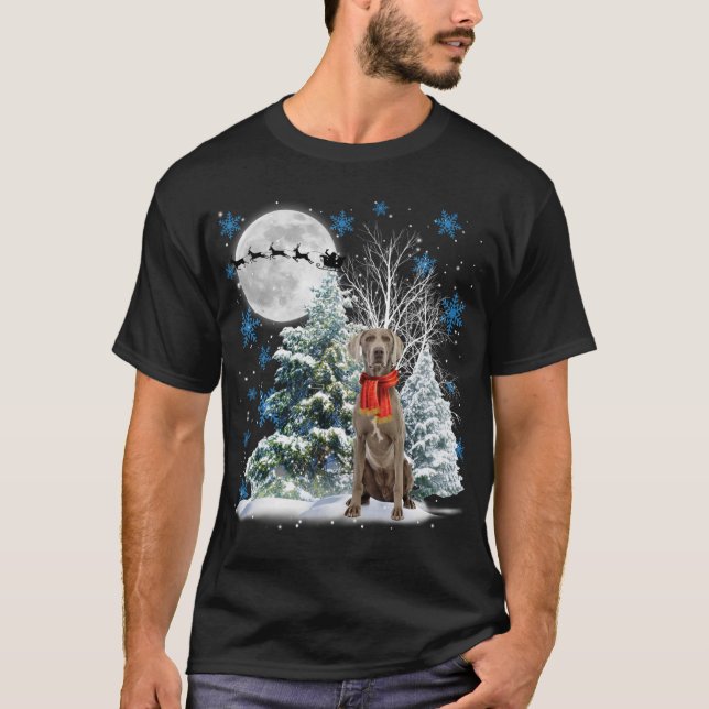 Weimaraner Under Moonlight Snow Christmas Pajama T-Shirt (Front)