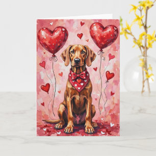 Weimaraner Valentine Dog Sitting with Hearts Red Card