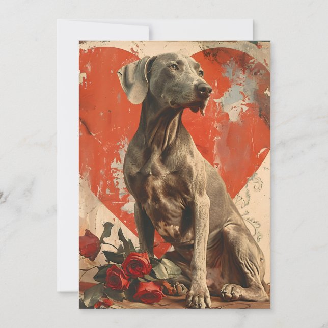 Weimaraner Vintage Valentine's Day  Holiday Card (Front)