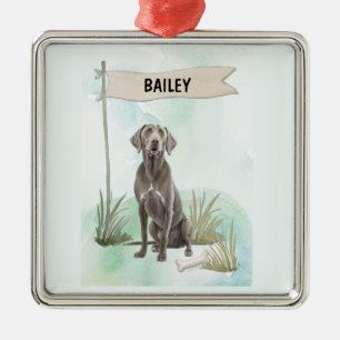 Weimaraner Watercolor Personalised Dog Metal Ornament